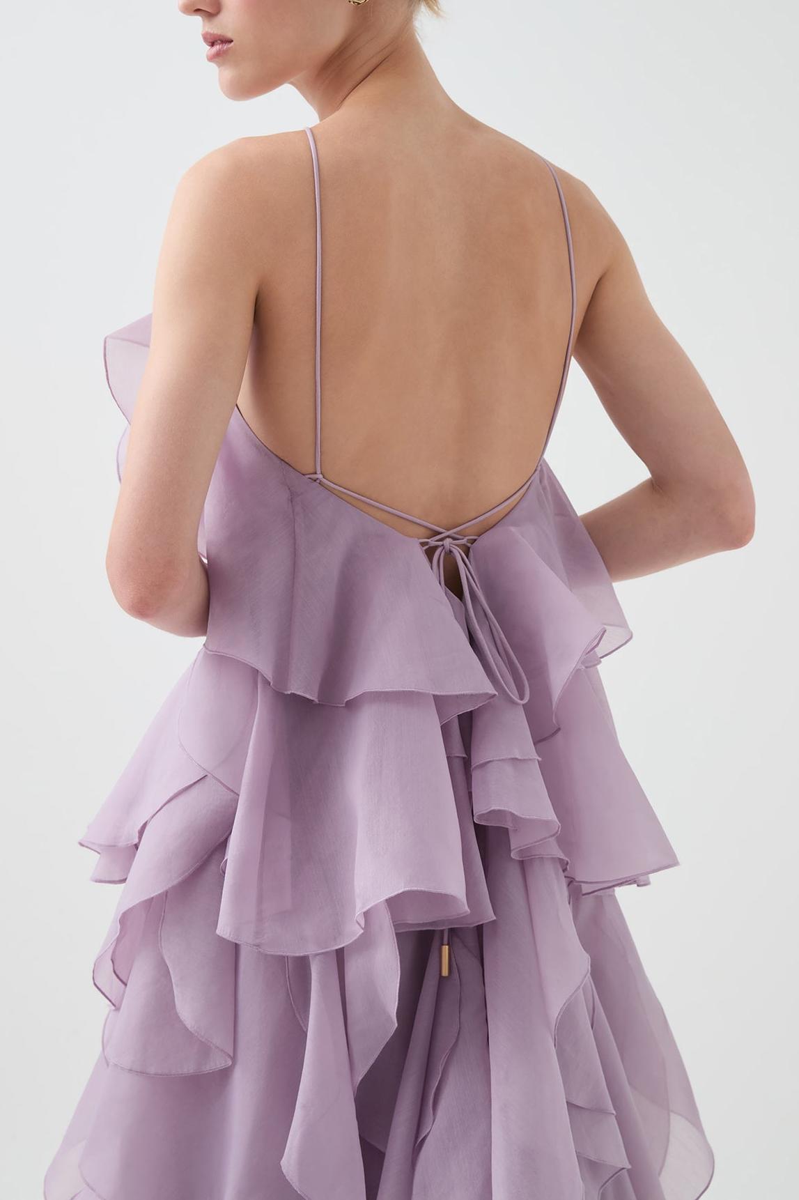 3D Flower Halter Neck Frill Maxi Dress