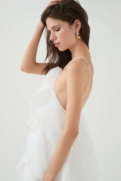 3D Flower Halter Neck Frill Maxi Dress