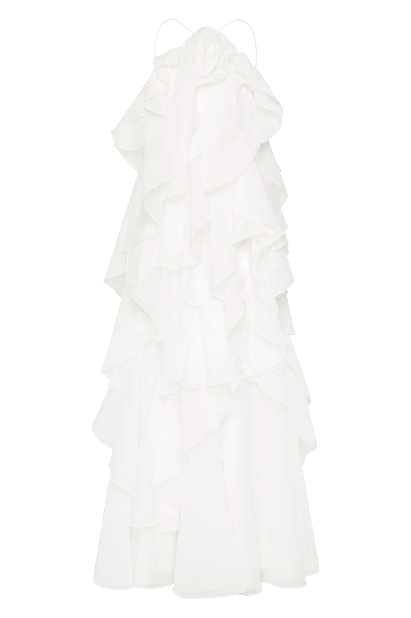 3D Flower Halter Neck Frill Maxi Dress