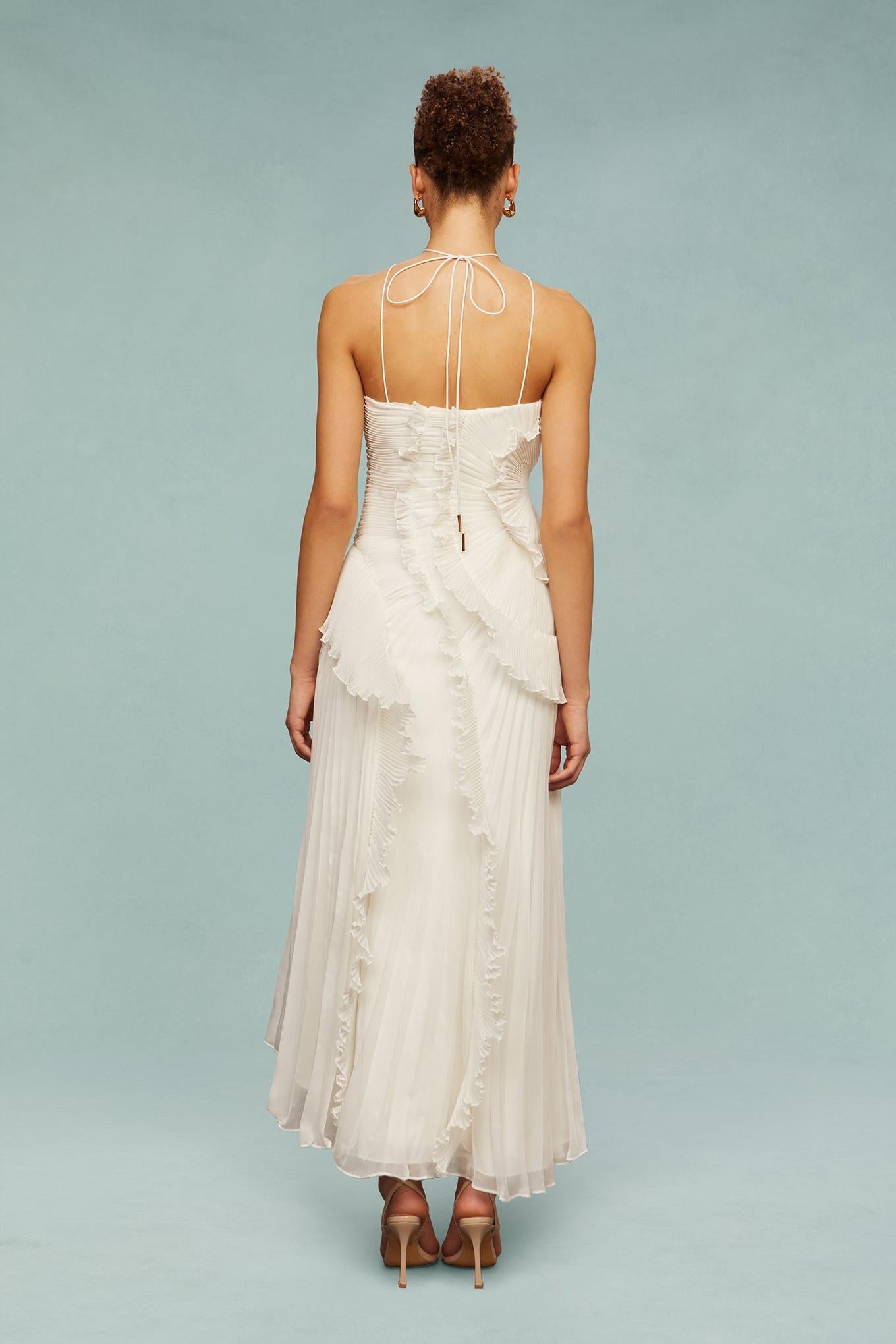 pleated frill halter neck maxi dress Pleated Maxi Dress
