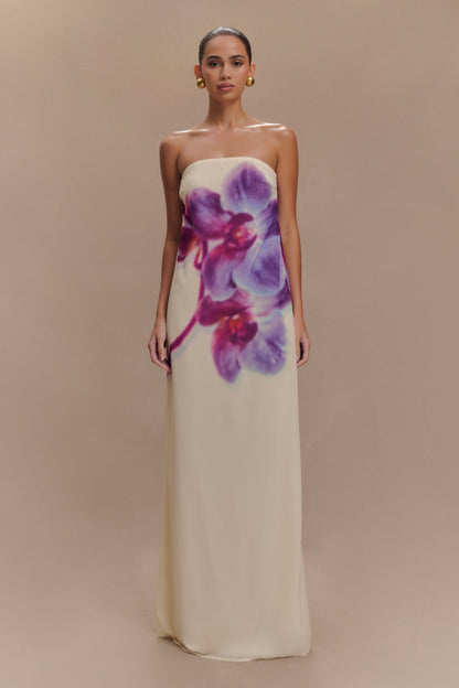 Satin Floral Off Shoulder Maxi Dress