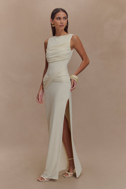 Solid Gathering Split Maxi Dress