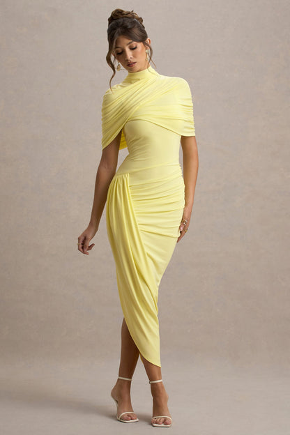 Asymmetric Twisted Cape Midi Dress