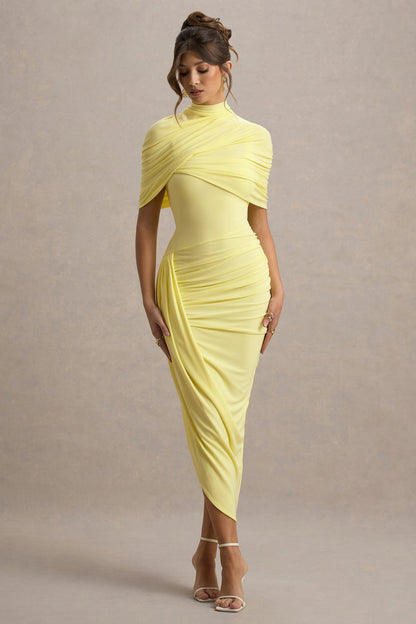 Asymmetric Twisted Cape Midi Dress