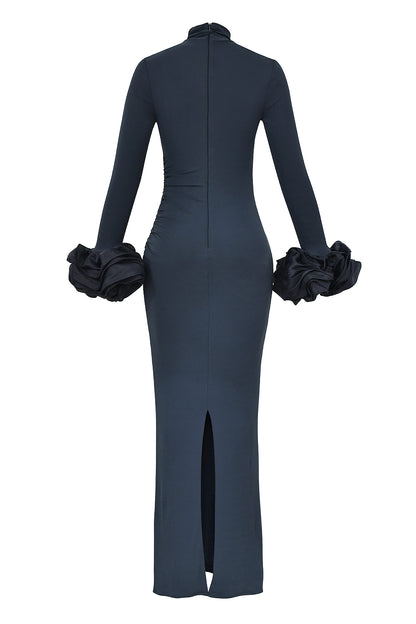 Jersey Puff Sleeve Ruched Maxi Dress