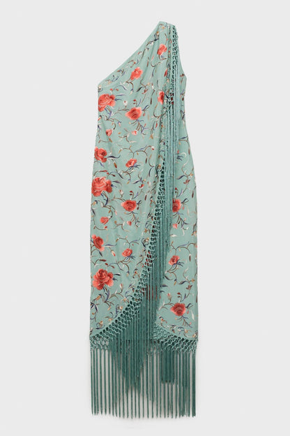 Floral Tassel Halter Neck Midi Dress