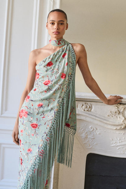 Floral Tassel Halter Neck Midi Dress