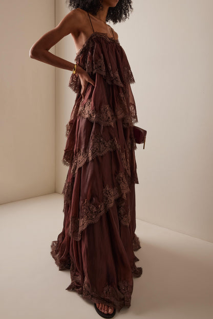 Lace Ruffle Slip Maxi Dress
