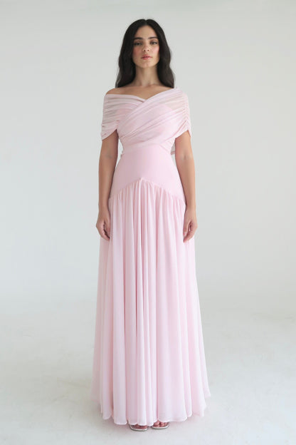 Gathering Solid Off Shoulder Midi Dress