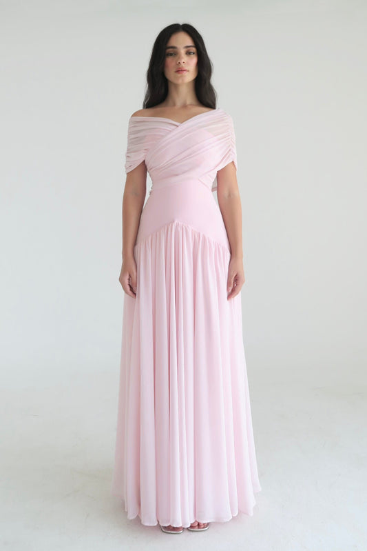 Gathering Solid Off Shoulder Midi Dress