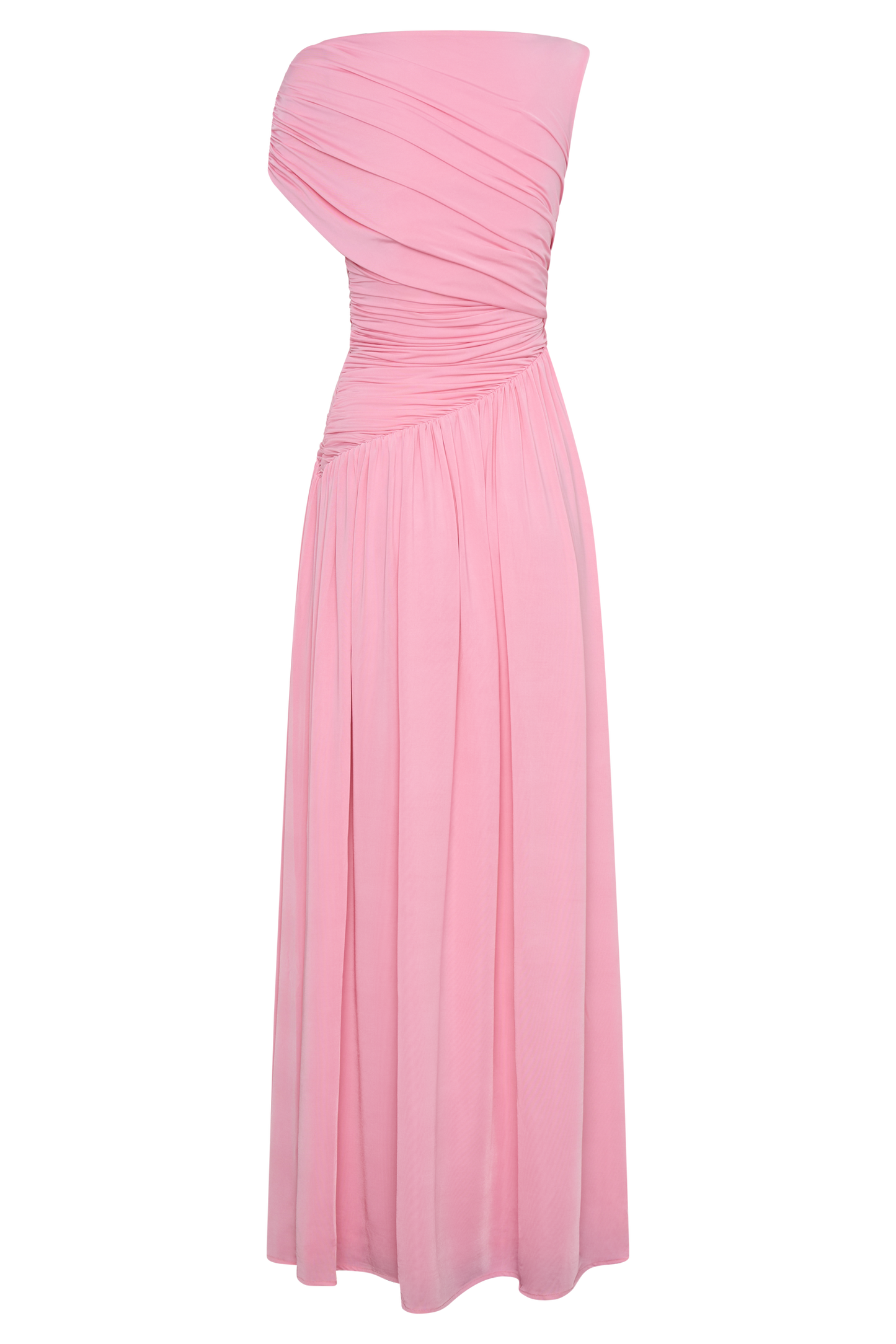 Solid Ruched Asymmetric Maxi Dress