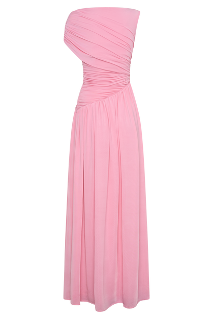 Solid Ruched Asymmetric Maxi Dress