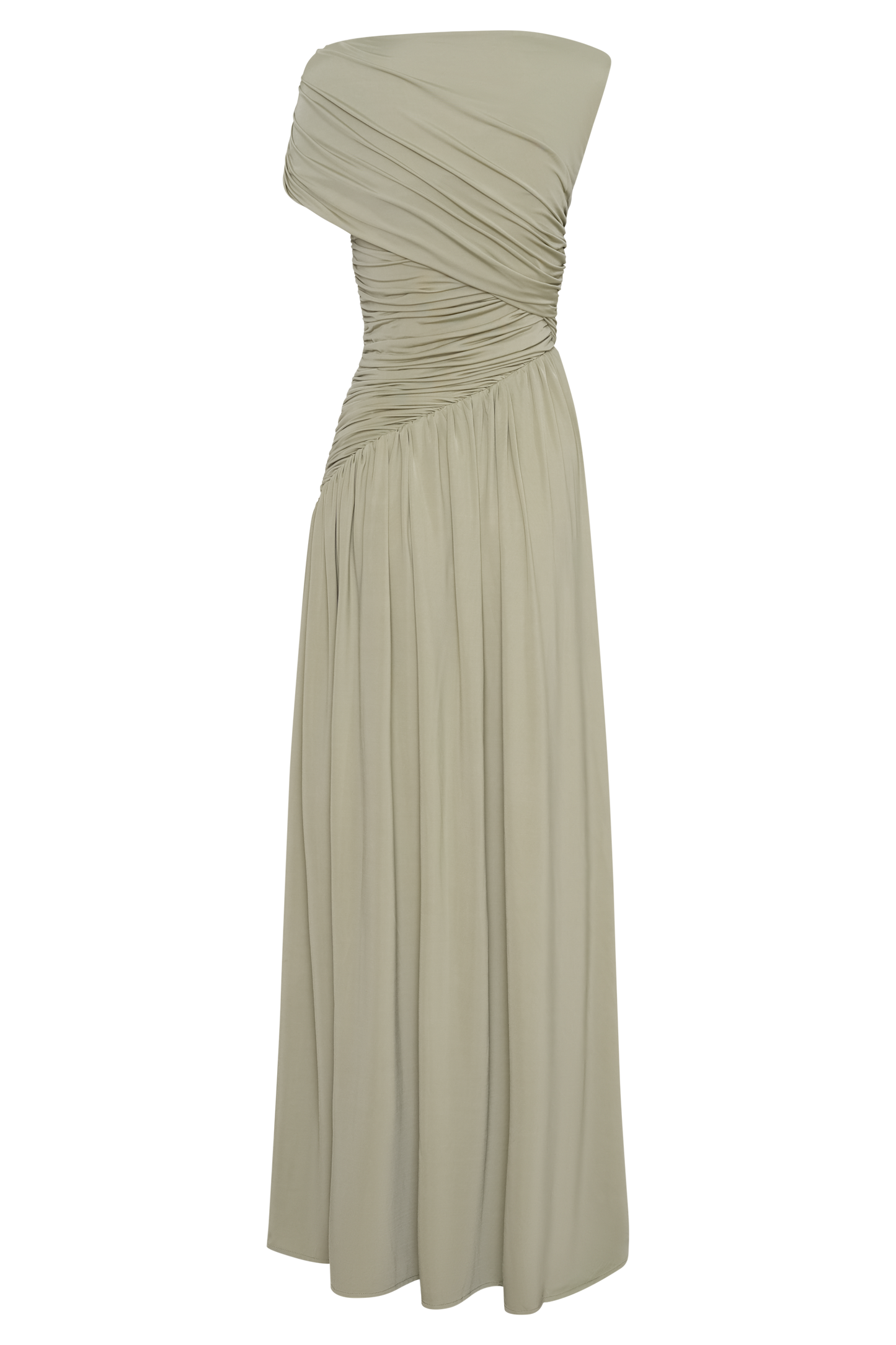 Solid Ruched Asymmetric Maxi Dress