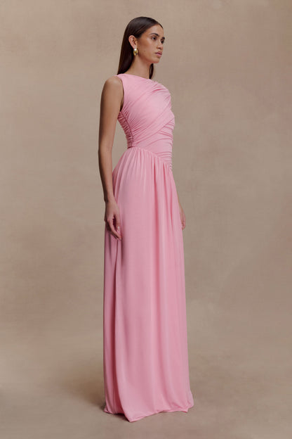 Solid Ruched Asymmetric Maxi Dress