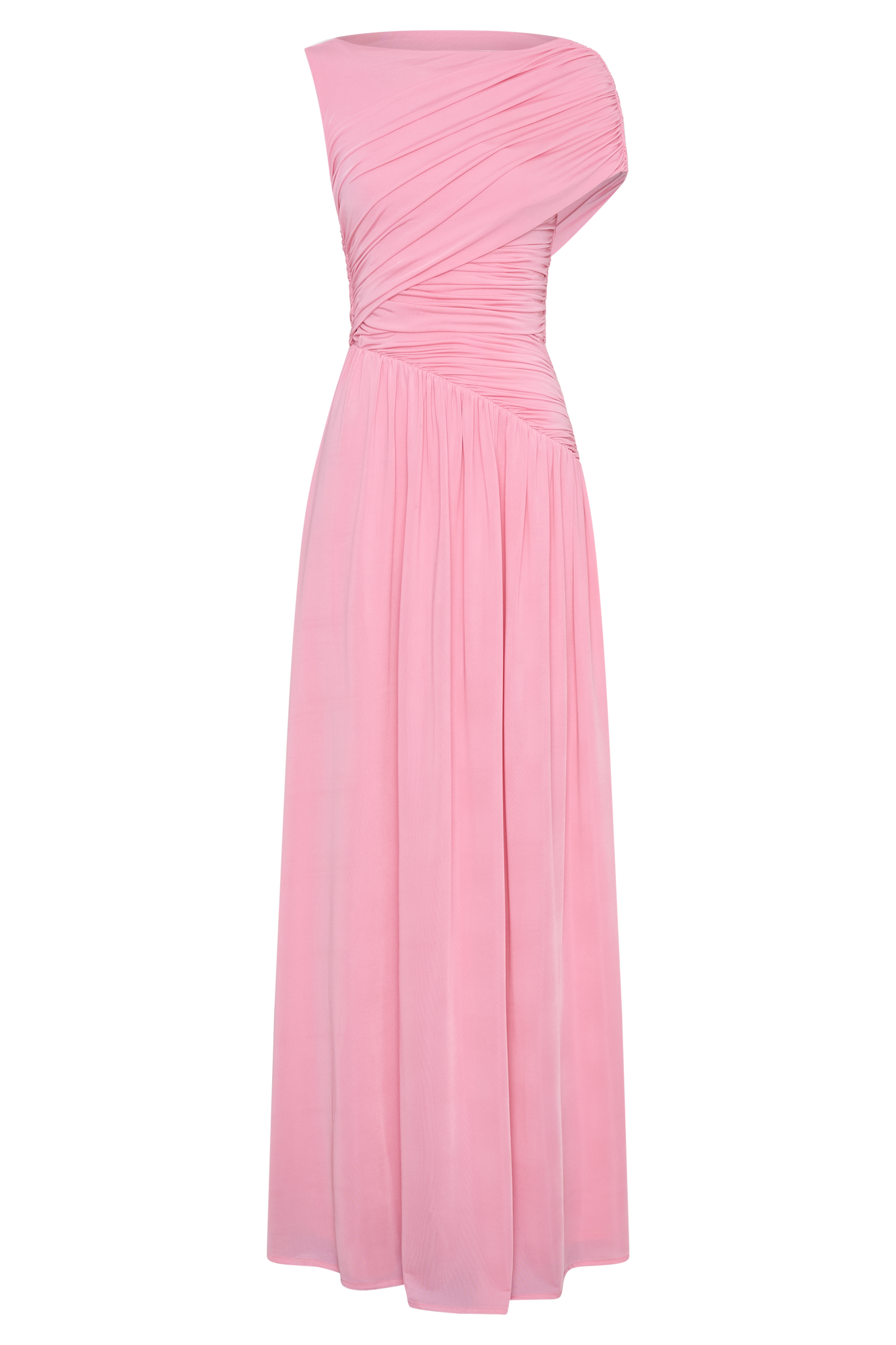 Solid Ruched Asymmetric Maxi Dress
