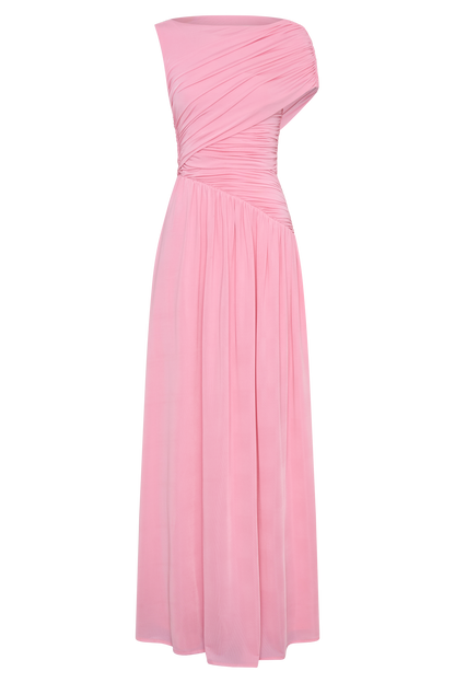 Solid Ruched Asymmetric Maxi Dress