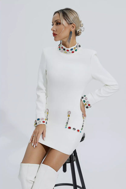 Karina White Diamond Embellishment Mini Dress