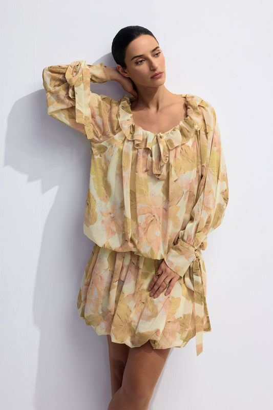 Shirley Floral Print Puff Sleeve Mini Dress