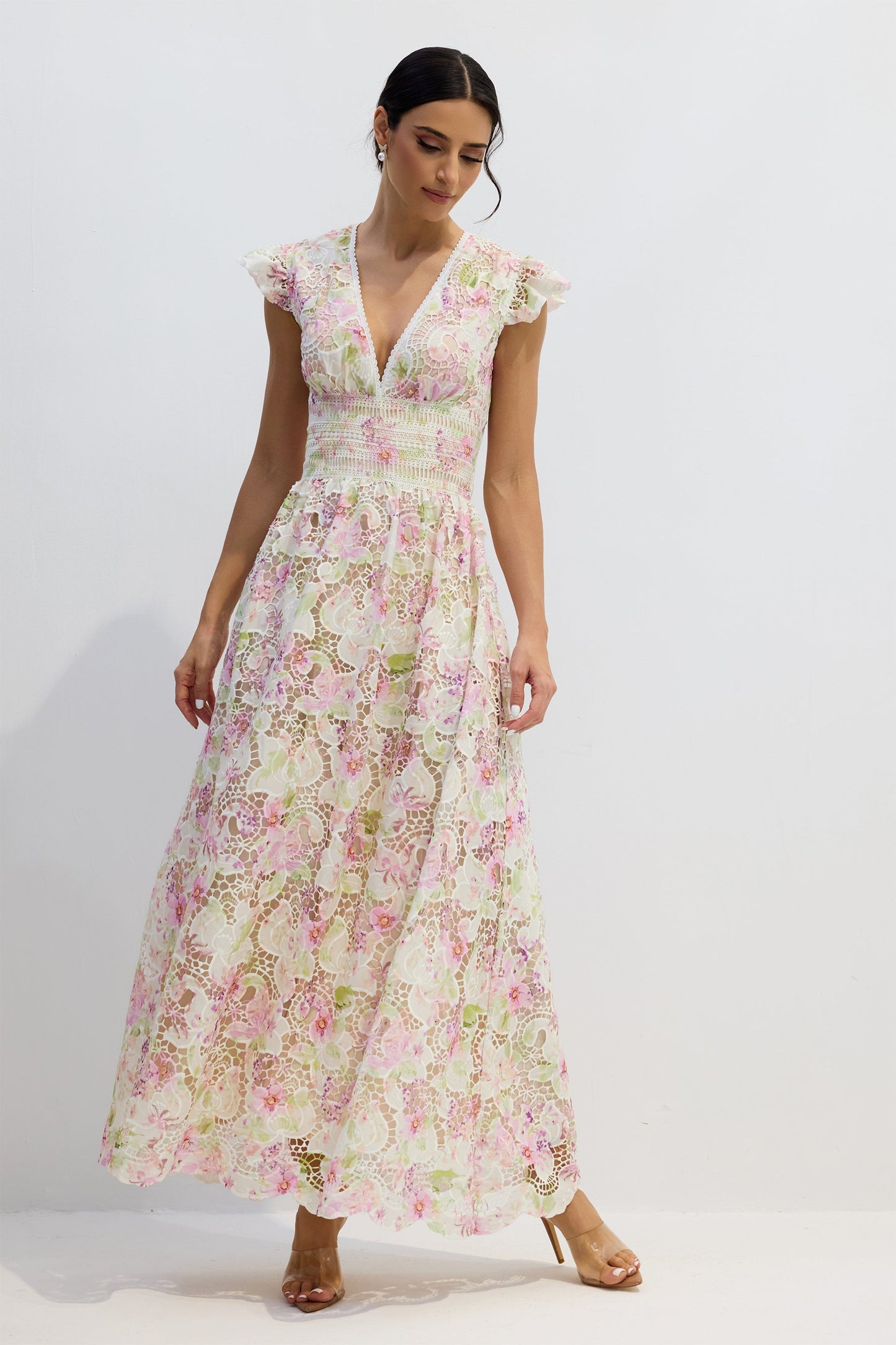 Ramona V-neck Floral Lace Maxi Dress