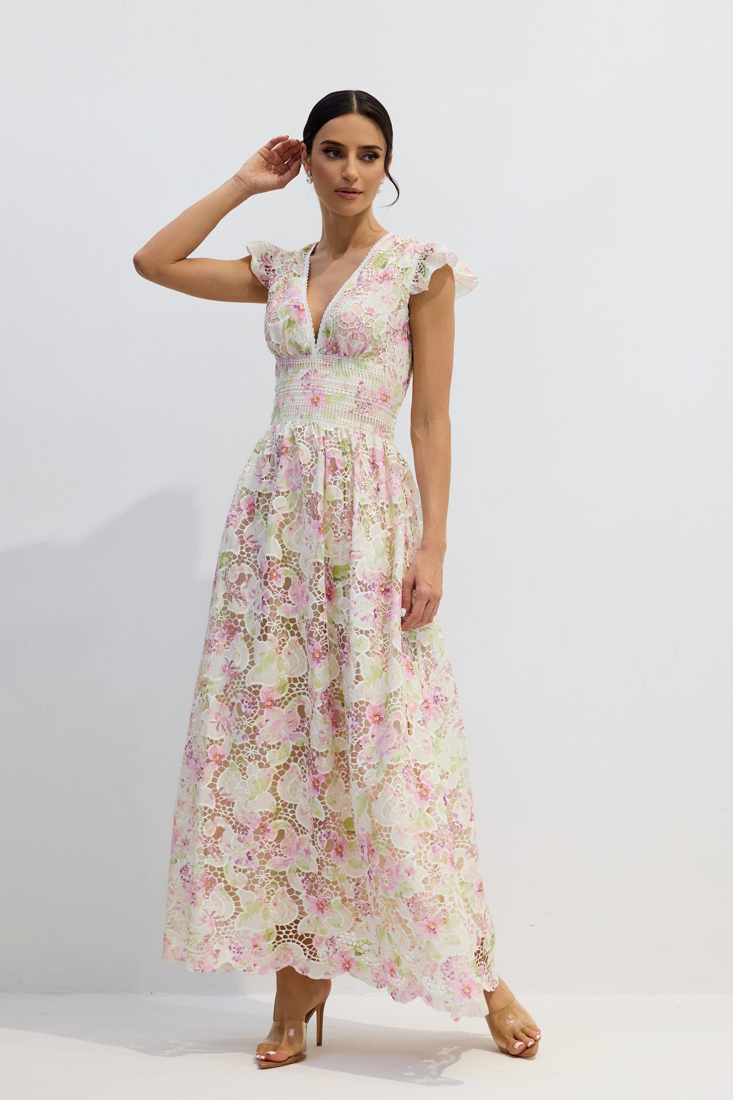 Ramona V-neck Floral Lace Maxi Dress