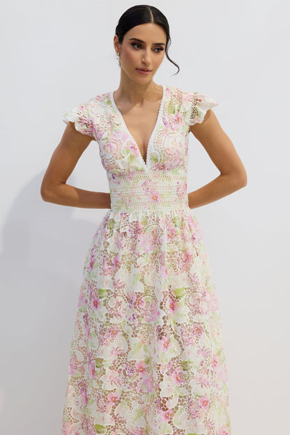 Ramona V-neck Floral Lace Maxi Dress