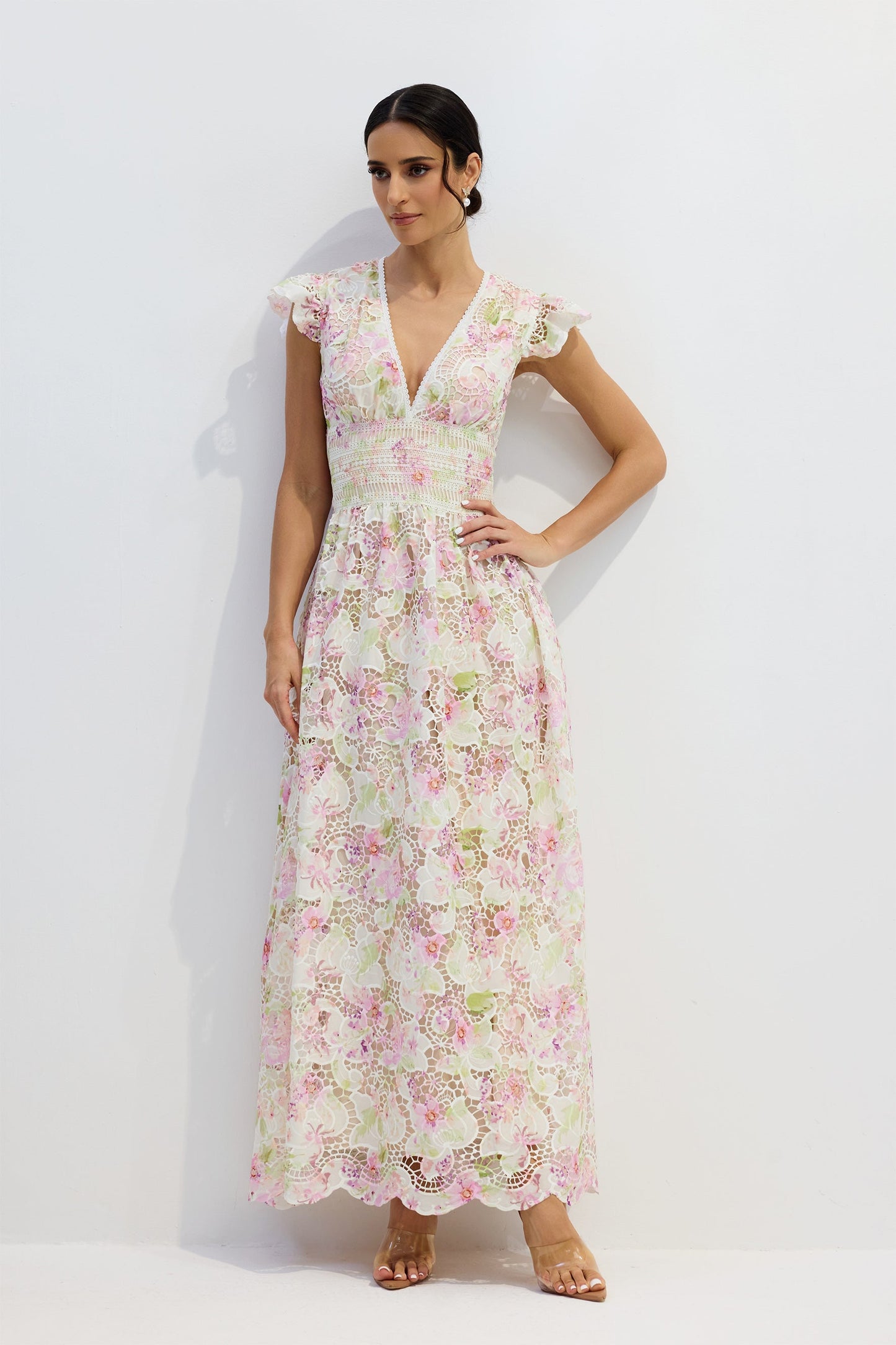 Ramona V-neck Floral Lace Maxi Dress