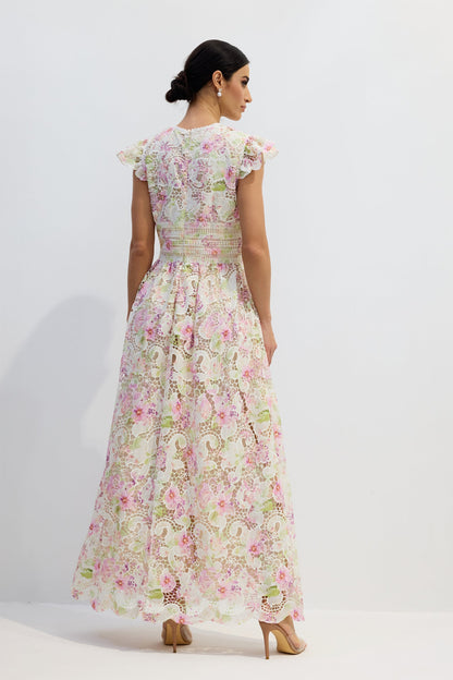 Ramona V-neck Floral Lace Maxi Dress