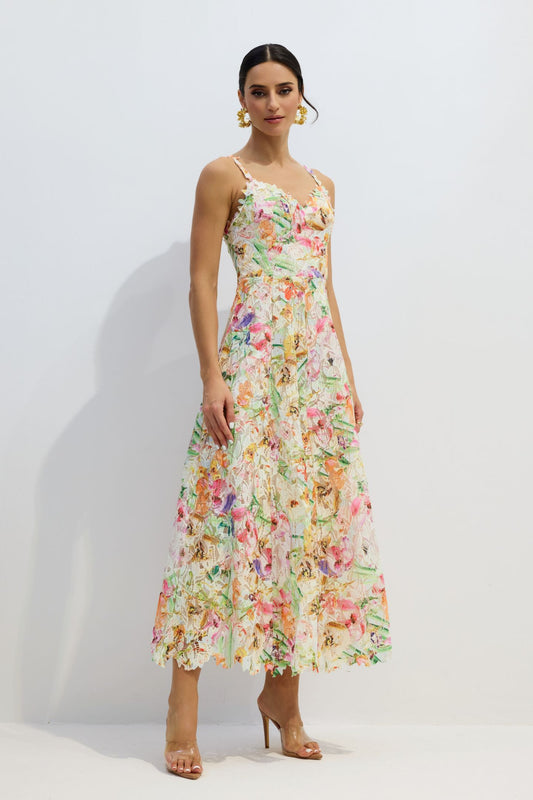 Violet Floral Embroidered Lace Midi Dress