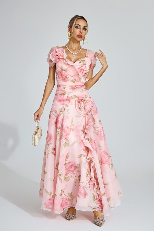Muriel Pink Floral Organza Dress