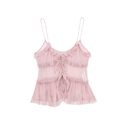 Women's Sheer Layered Embellished Camisole Top Camisole
