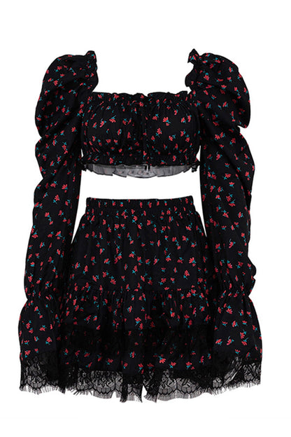 Ella Floral Print Puff Sleeve Mini Skirt Set