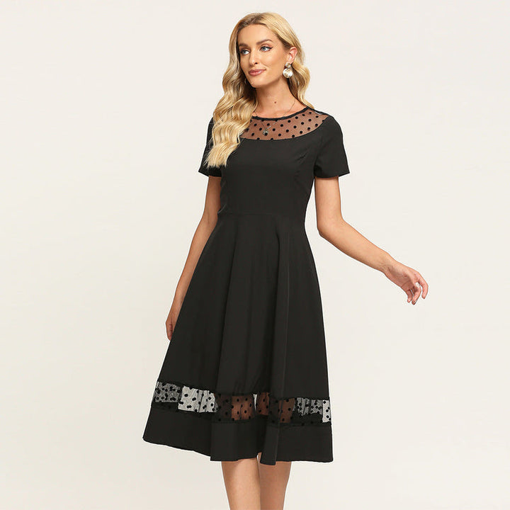 Round Neck Black Short Sleeve Elegant Dress