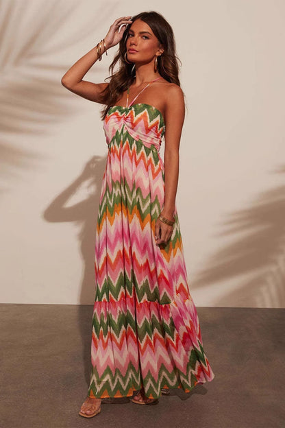 Martha Chevron Print Spaghetti Strap Maxi Dress