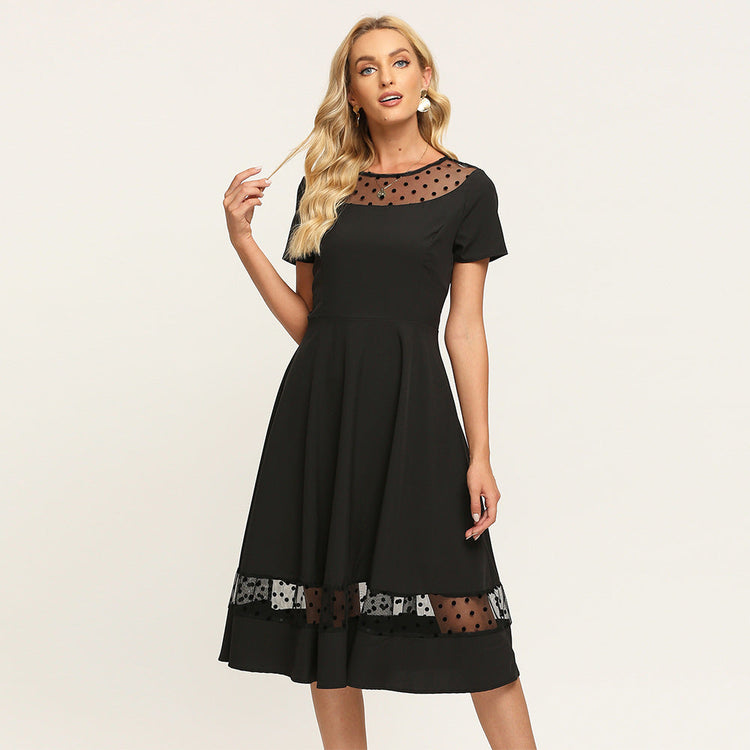 Round Neck Black Short Sleeve Elegant Dress