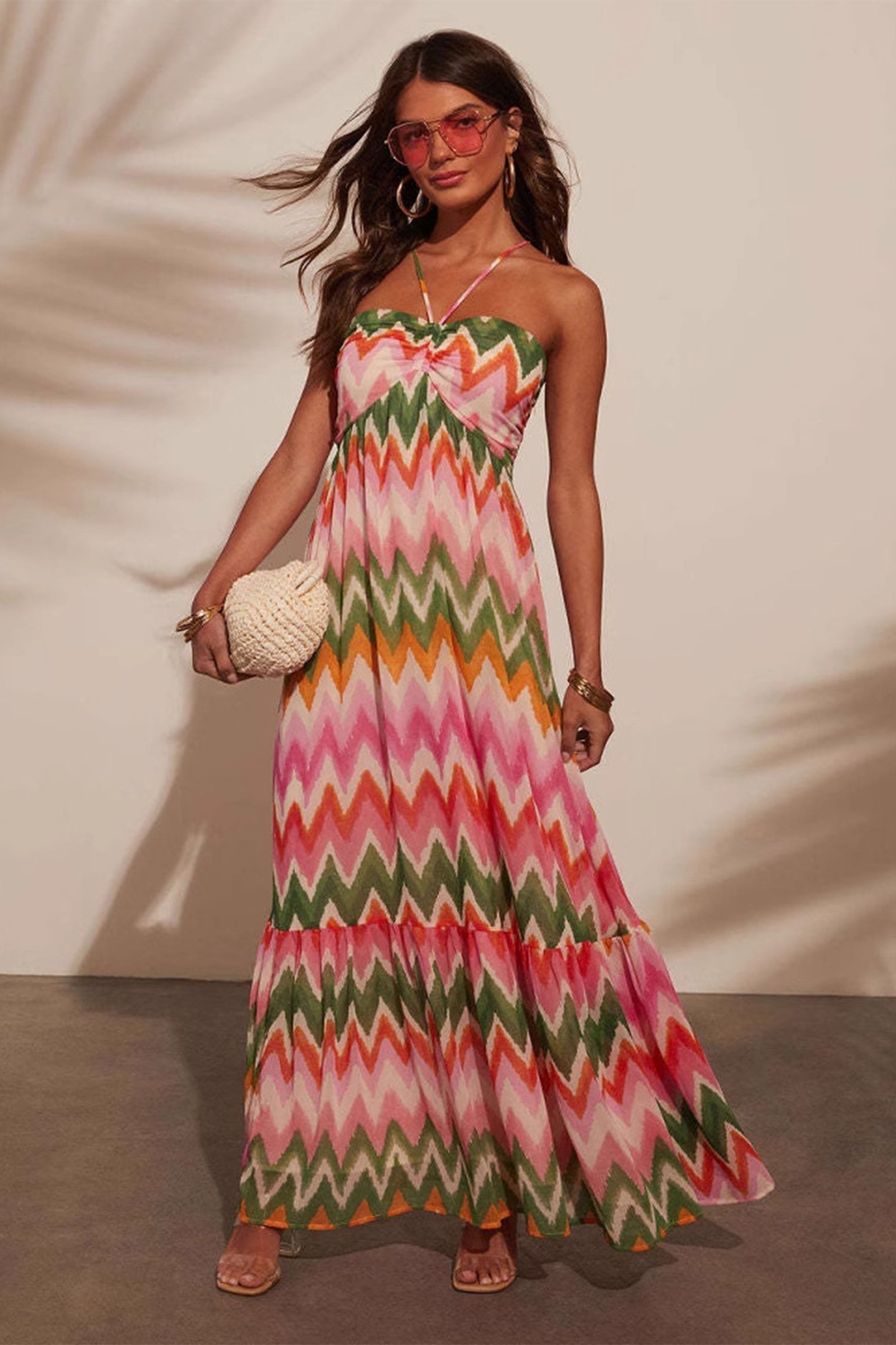 Martha Chevron Print Spaghetti Strap Maxi Dress