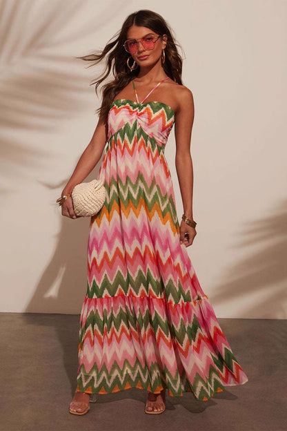 Martha Chevron Print Spaghetti Strap Maxi Dress
