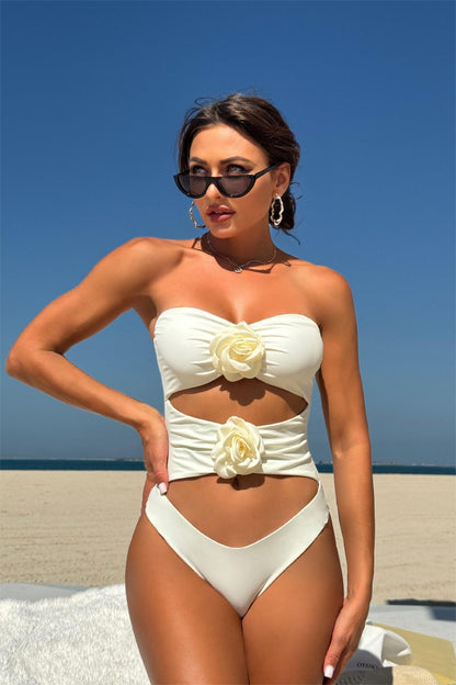 3D Floral Cut Out One Piece Swimsuit
