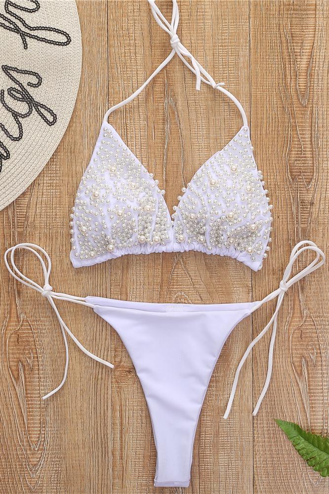 Faux Pearl Bikini Two Piece Set