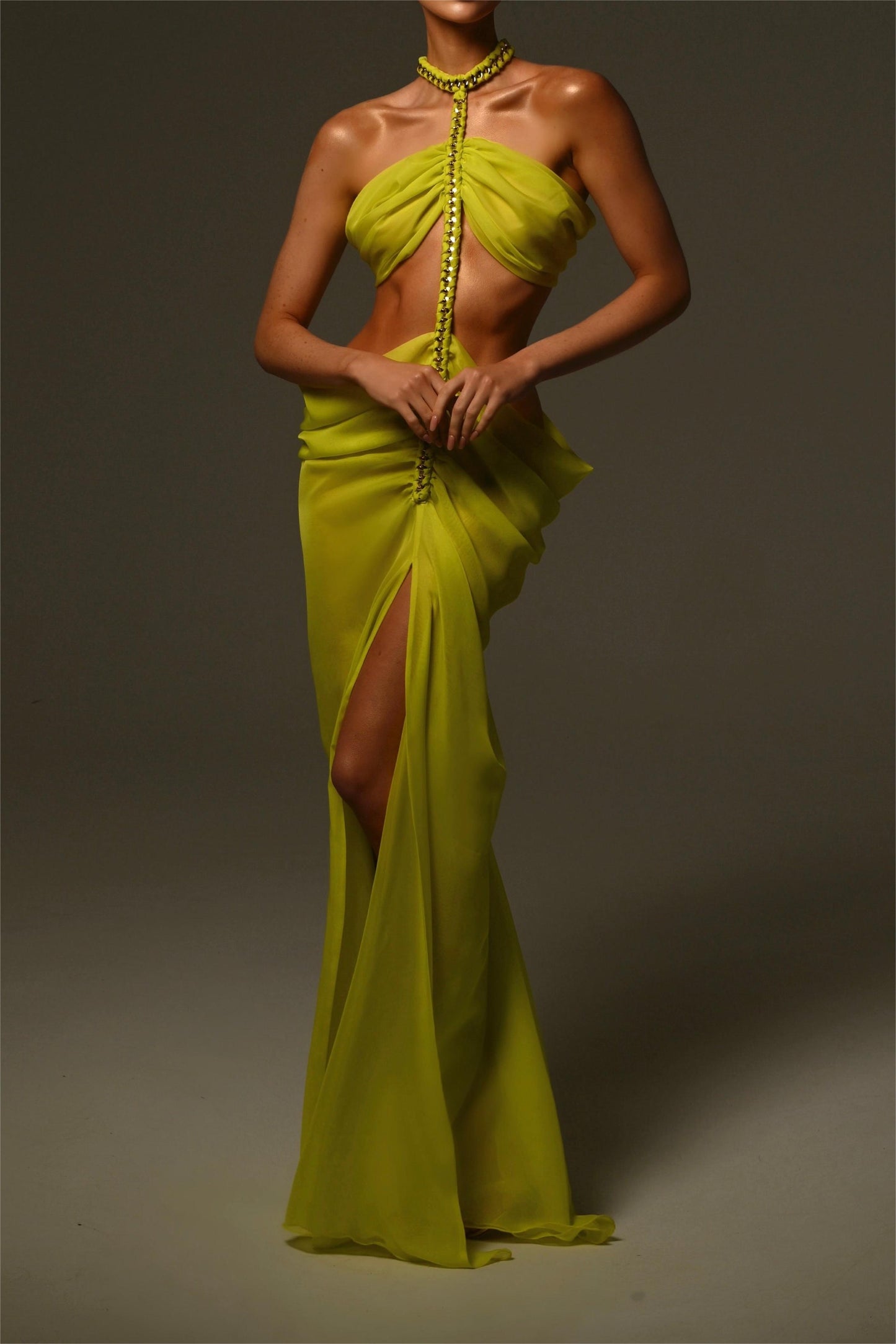 Chiffon Halter Neck Cut-Out Split Midi Dress