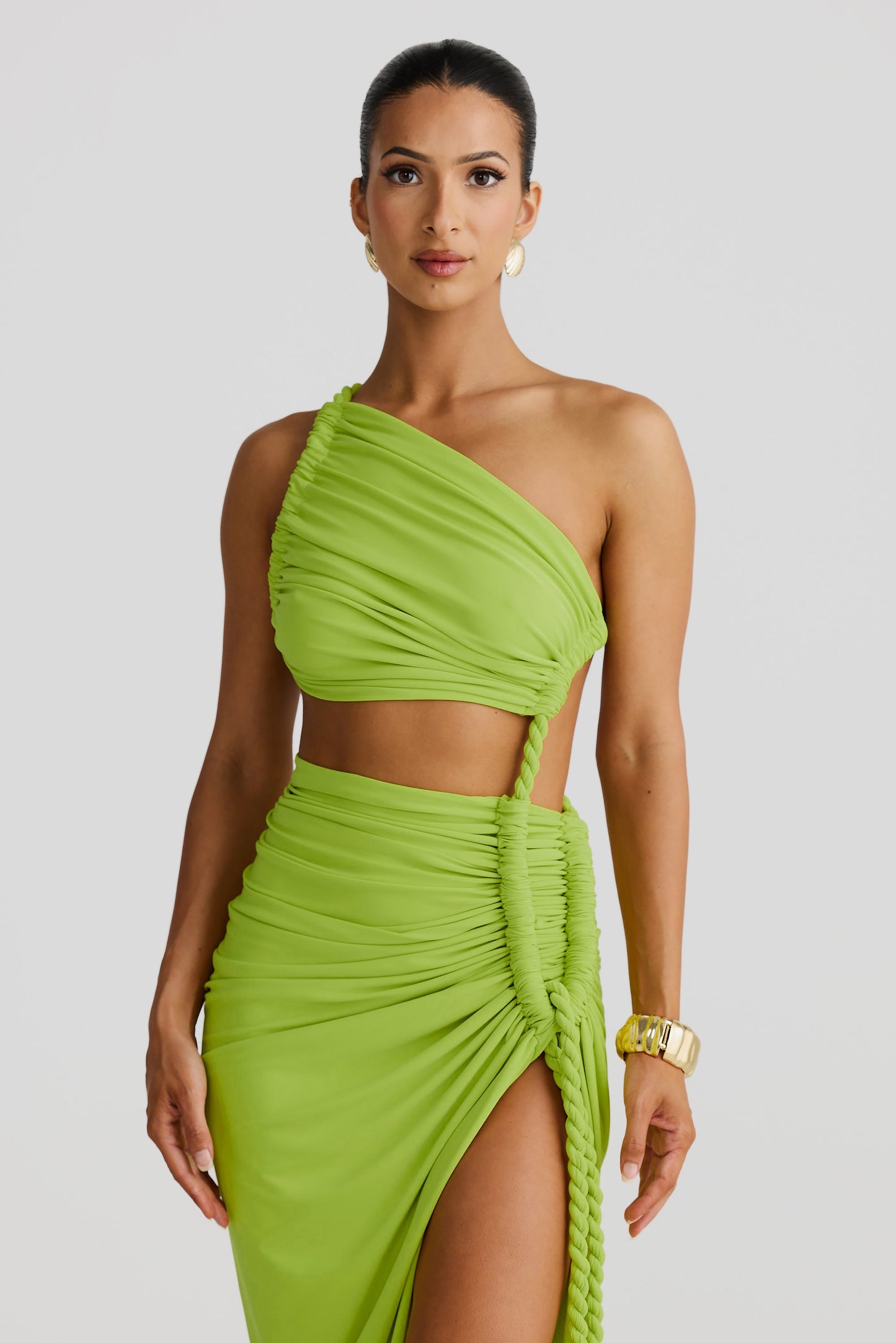 One-Shoulder Cut Out Shirring Maxi Dress