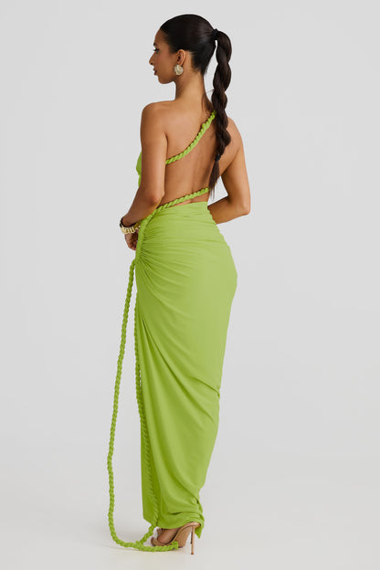 One-Shoulder Cut Out Shirring Maxi Dress