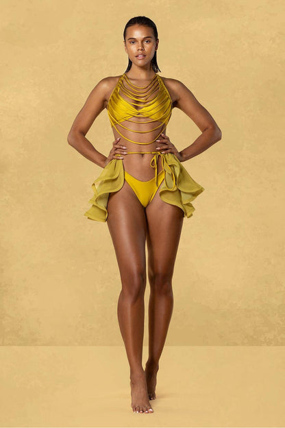 Solid Halter Neck Bikini Two Piece Swimsuit Set