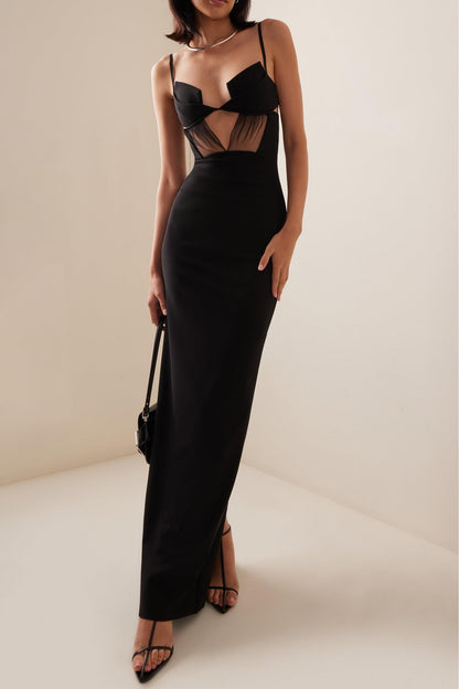 Solid Cut-Out Splicing Maxi Dress