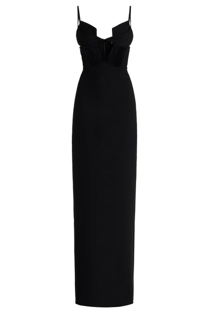 Solid Cut-Out Splicing Maxi Dress