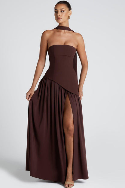 Jersey Off Shoulder Split Maxi Dress
