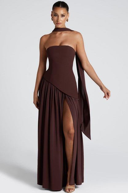 Jersey Off Shoulder Split Maxi Dress