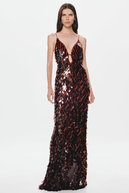 Sequin V-Neck Sleeveless Maxi Dress