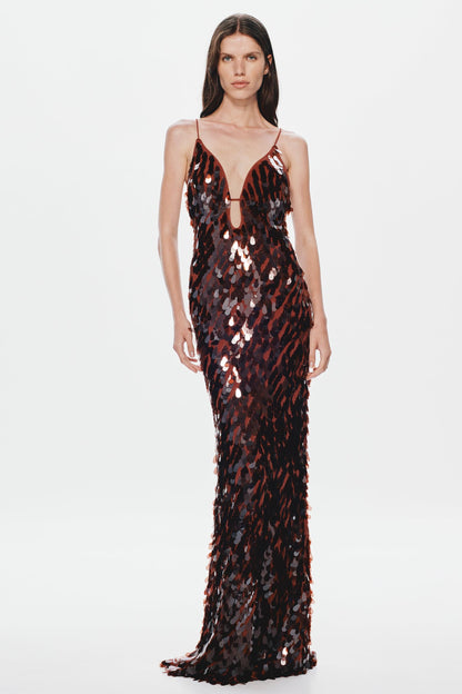Sequin V-Neck Sleeveless Maxi Dress