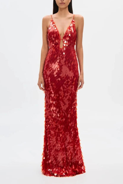 Sequin V-Neck Sleeveless Maxi Dress