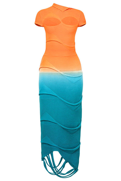 Contrast Color Cut-Out Sleeveless Midi Dress